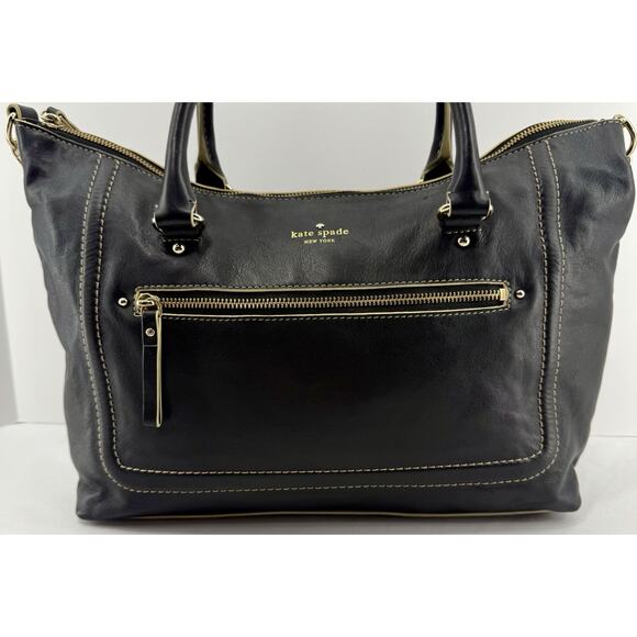 Kate Spade Purse Riley Satchel Black Leather Shoulder Bag Handbag EUC - Picture 1 of 14